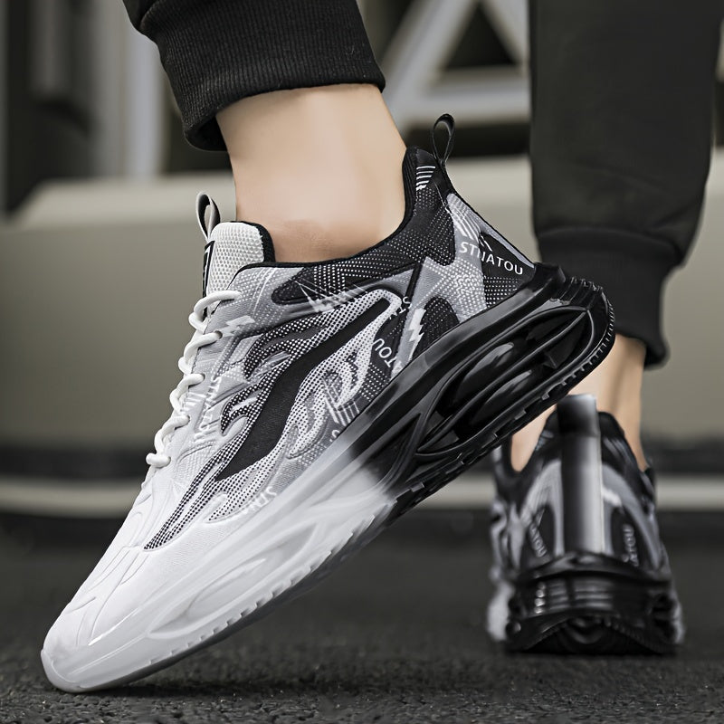 Men's Durable Running Shoes, Comfy Sneakers For Outdoor Workout Training, With Trendy Gradient Color Fire Pattern