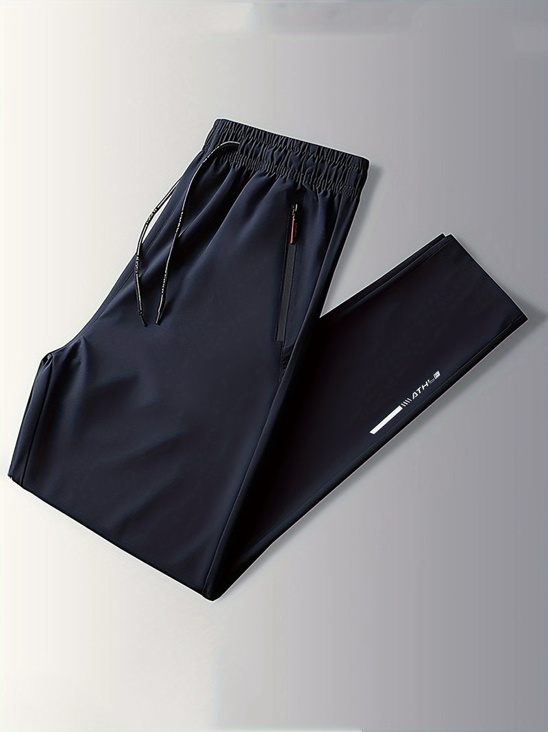 Men's Alphabet Print Activewear Sports Pants, Drawstring Quick Dry Athletic Trousers, Athletic Joggers For Men Summer Autumn Gym Fitness Workout