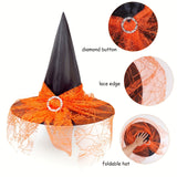 Disfraz de bruja de Halloween para mujer, 3 piezas: sombrero de bruja gótico, falda de tul y calcetines a rayas hasta la rodilla.