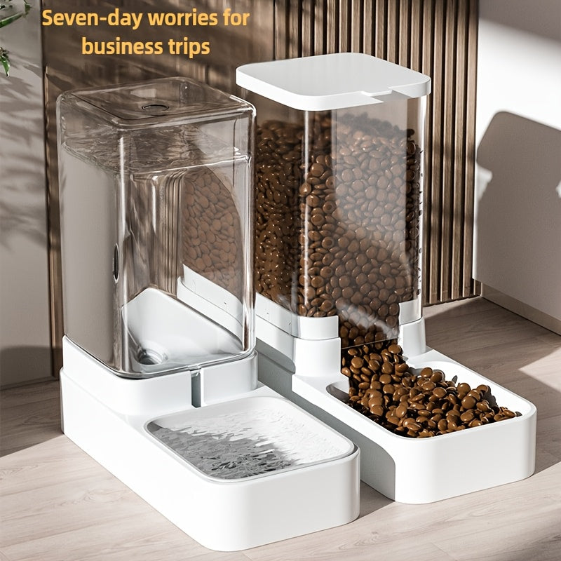 Set of Plastic Gravity Feeders for Dogs, Including Automatic Food And Water Dispenser, Without Battery