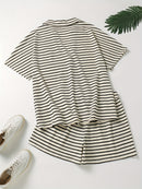 Summer New Arrival Plus Size Women's V-Neck Striped Top and Shorts Set