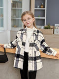 Girls Trendy & Stylish Long Sleeve Plaid Pattern Button Up Corduroy Coat With Pockets For Spring & Fall & Winter Outdoor Activities