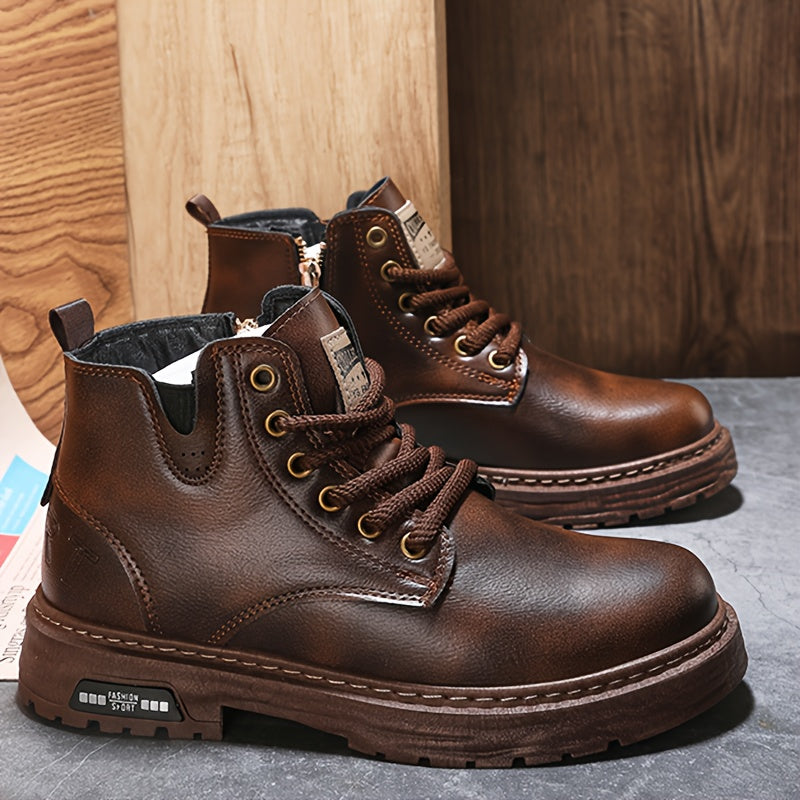 Botas vintage con cordones y cremallera lateral para hombre, resistentes al desgaste y antideslizantes para todas las estaciones.