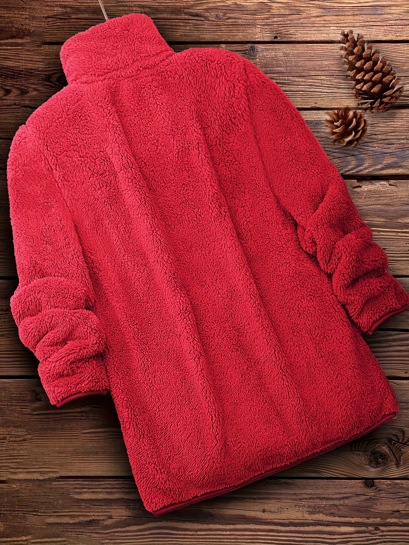 Plus Size Solid Color Fuzzy Coat, Casual Zipper Front Long Sleeve Warm Outerwear For Fall & Winter, Women's Plus Size Clothing