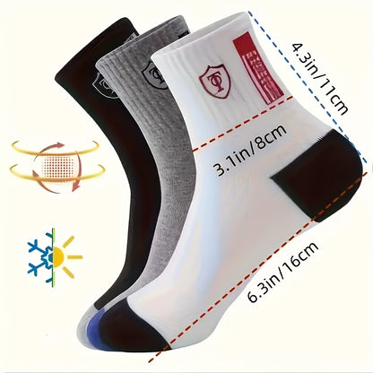 6 Pairs Men'S Thermal Crew Socks - 100%, Knit Fabric, Solid Color, Hand Wash Only - Breathable, Comfortable, Casual Fall/Winter Socks