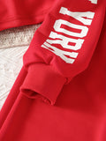 Girls' 3pcs Fashion Outfit, Short Hoodie and Tank Top with Athletic Pants Set, New York Print Casual Long Sleeve Top, Kids Spring/Summer/Autumn/Winter Clothing, Knitted Fabric, Stretchy, Letter Pattern, Regular Fit, Polyester
