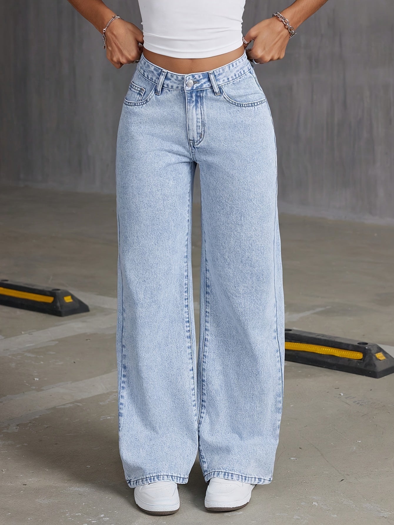Jeans de mezclilla de moda para niñas HEY+JEANS, corte holgado largo, cintura ajustable, pierna ancha, bordado de mariposa, sin elasticidad, de temporada, cierre de cremallera, pantalones casuales juveniles.