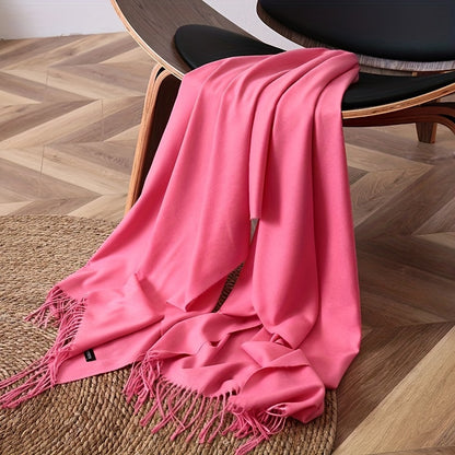 Solid Color Tassel Scarf,Soft Warm Cashmere Feeling Shawl, Mature Style Coldproof Versatile Inelastic Scarf for Women Men Large Block Head Wraps Breathable Scarves for Women tassel sun protection rectangular scarf, seasons wa