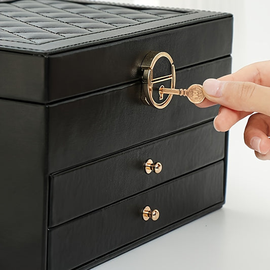 Elegant 3-Layer Lockable Jewelry Box - Space-Saving Dresser Organizer for Earrings & Accessories, Perfect Gift for Women