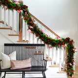 4.98meter Red & Green Metallic Twist Tinsel Garland with Shiny Ornaments, Plastic Christmas Tree & Party Supplies, Indoor & Outdoor Festive Decor, No Power Required