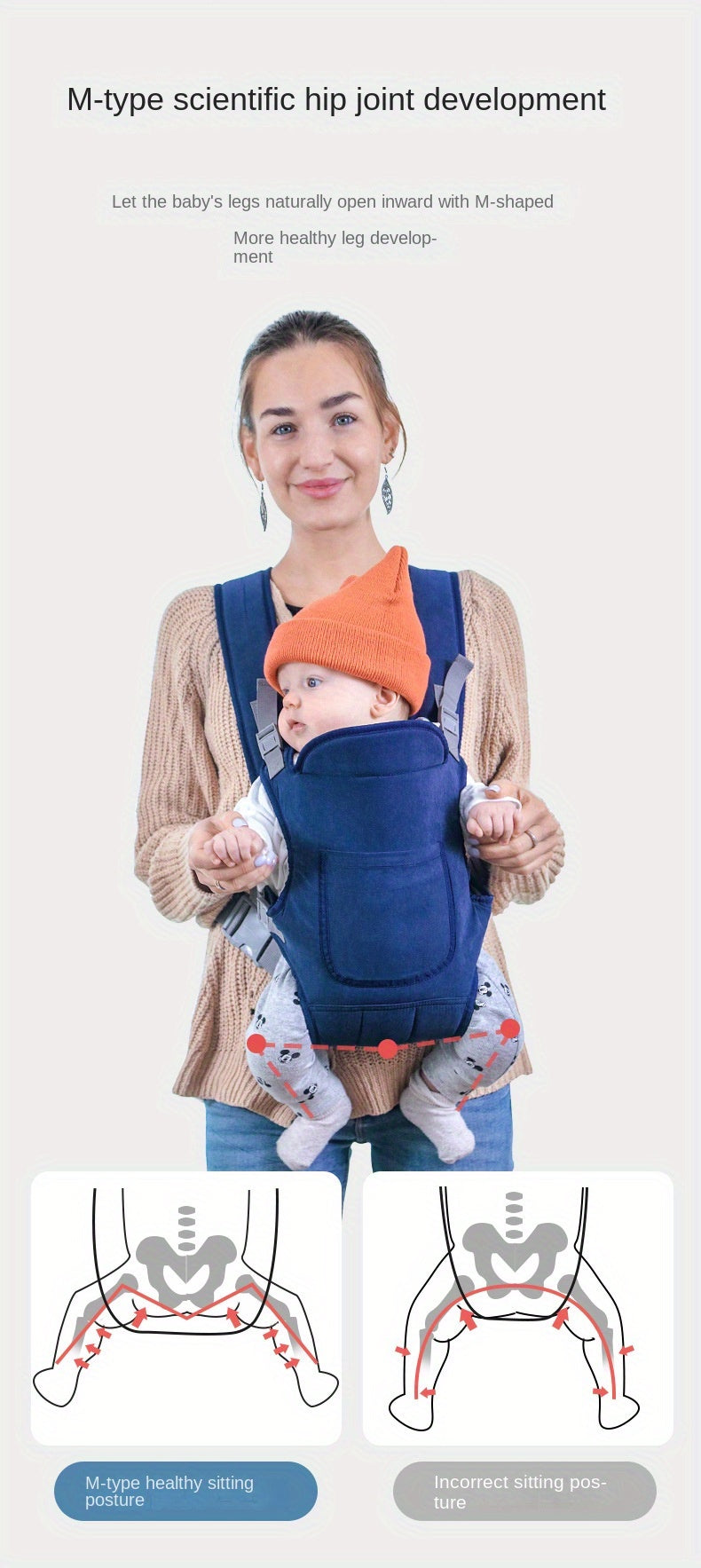 Portabebés ergonómico: portabebés multifuncional delantero y trasero para recién nacidos. Perfecto para mayor comodidad y conveniencia. Regalo para Navidad, Halloween y Acción de Gracias.
