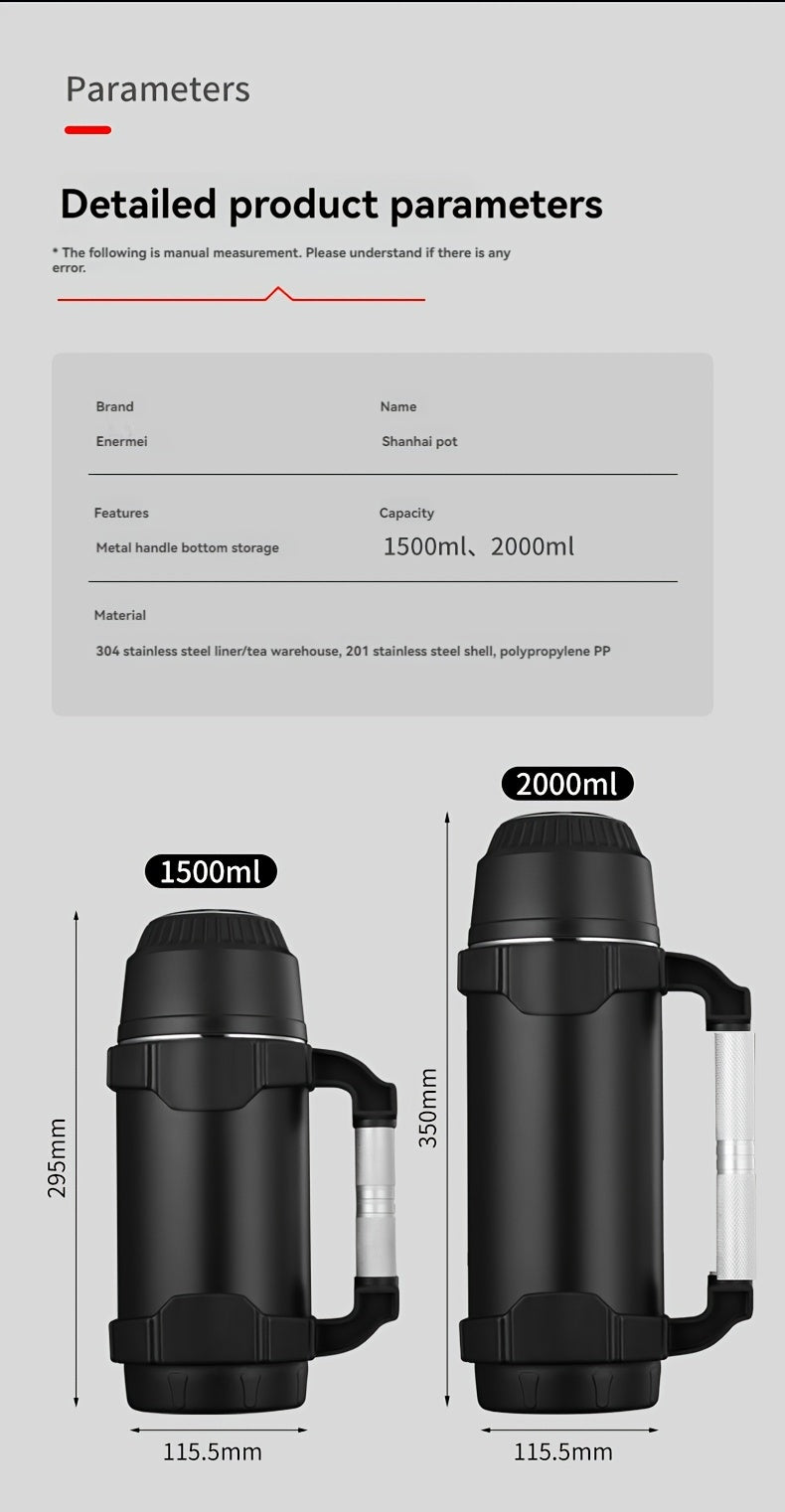 NRMEI Stainless Steel Travel Canteen – Large Capacity Portable Outdoor Vacuum Insulated Bottle with Tea Compartment, 60-Hour Heat Retention, 14+ Age Group Compatible, Dual 201 &amp; 304 Stainless Steel Construction