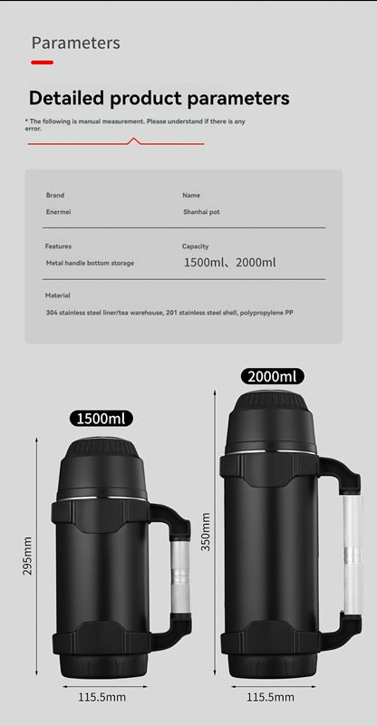 NRMEI Stainless Steel Travel Canteen – Large Capacity Portable Outdoor Vacuum Insulated Bottle with Tea Compartment, 60-Hour Heat Retention, 14+ Age Group Compatible, Dual 201 & 304 Stainless Steel Construction