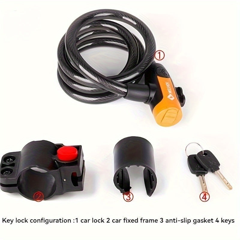 High-Security Bike Cable Lock with Key, Brushed PVC Finish, Anti-Theft Shear-Resistant, Waterproof, 12mm Thick, 125cm Length with Mounting Bracket