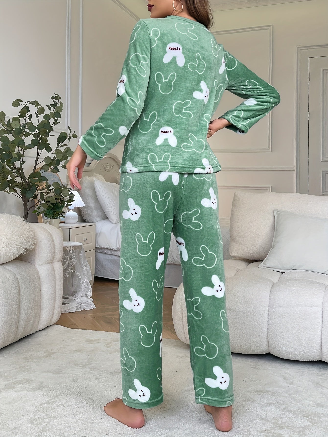 Women'S Polyester 100% Knit Pajama Sets - Casual Crew Neck Long Sleeve Top and Pants with Pattern Detail, Cozy Flannel Loungewear for Fall/Winter
