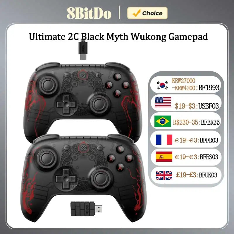 8bitdo ultimate 2c controlador de jogo sem fio com fio gamepad mito preto wukong com joystick efeito hall para windows 10 11 android