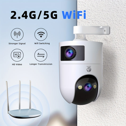 JOOAN 4K Outdoor Dual Lens PTZ WiFi Camera, 5G Compatible, Wall Hanging, 1296p Video, Two-Way Audio, HD Resolution, Application Control, Audio & Motion Alerts, Color Display, USB Power, without Battery, for Security Monitorin