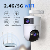 JOOAN 4K Outdoor Dual Lens PTZ WiFi Camera, 5G Compatible, Wall Hanging, 1296p Video, Two-Way Audio, HD Resolution, Application Control, Audio & Motion Alerts, Color Display, USB Power, without Battery, for Security Monitorin