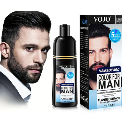 Men's Black Beard & Hair Dye Shampoo - 500ml, Semi-Permanent, Plant-Based Formula for Covering Gray