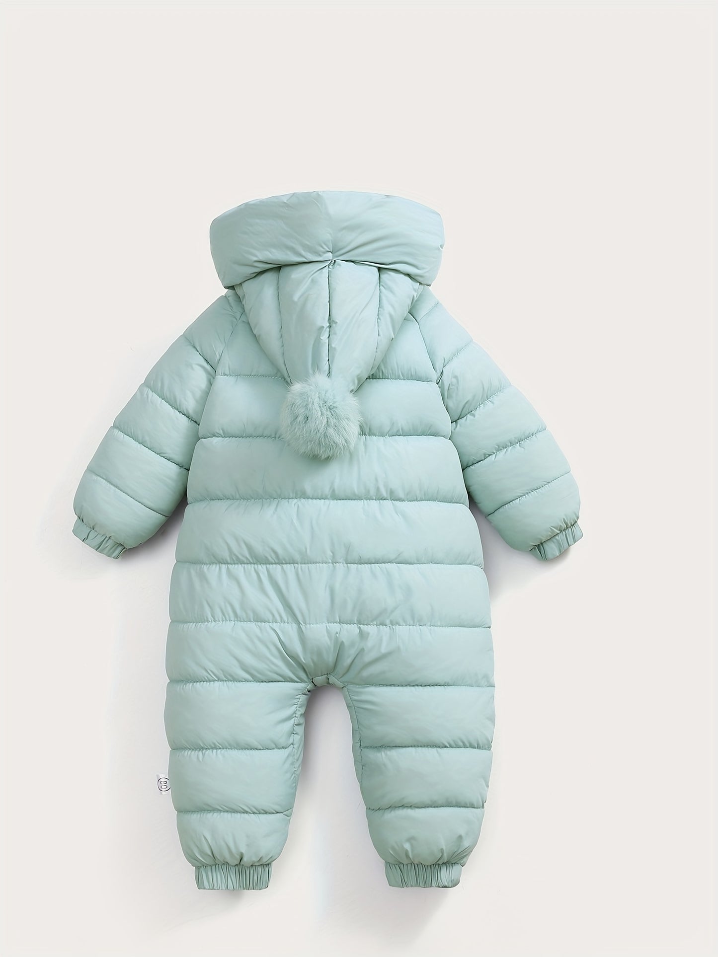 Infant's Winter Padded Onesie, Casual Hooded Coat With Pom-Pom, Zip-Front Warm Jumpsuit, Toddler & Infant's Outdoor Clothing