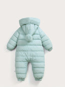 Mono acolchado de invierno para bebé, abrigo informal con capucha y pompón, mono cálido con cremallera frontal, ropa de exterior para bebés y niños pequeños.