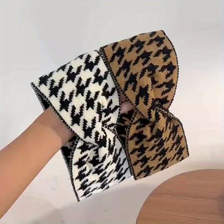 3 diademas anchas de punto con diseño de pata de gallo para otoño/invierno - Accesorios para el cabello de hilo acogedor