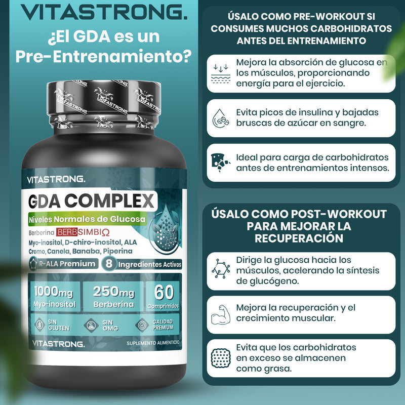 GDA Vitastrong Vegan Supplement, Berberine Lipid Complex with BerbSIMΒΙΩ 250mg, Myo-Inositol 1000mg, Alpha Lipoic Acid, Plant Extracts, Chromium for Normal Blood Glucose Levels, GMO-Free