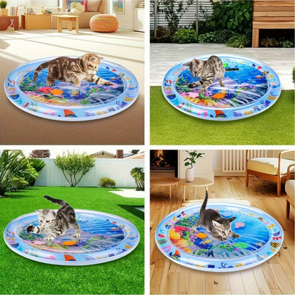 [Gentle Care] Colorful Interactive Cat Play Mat with Floating Fish - Durable, Splash-Proof PVC Water Pad, Alphabet & Marine Life Design, Ideal for Indoor Cats, Boredom Relief Kick Toy, No Batteries Required, Cat Toys
