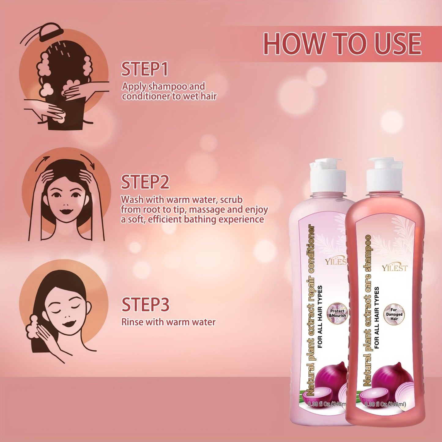Set de champú y acondicionador de cebolla y biotina: Cuidado con extractos vegetales naturales para todo tipo de cabello: repara, hidrata y fortalece el cabello dañado.