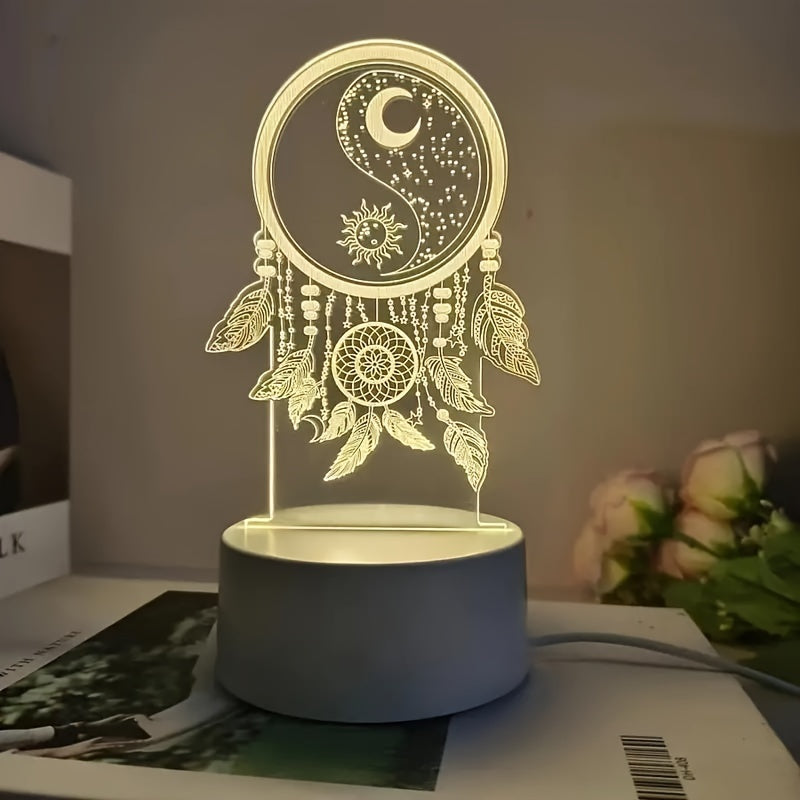 USB Powered Dreamcatcher LED Night Light with Warm Glow and Key Switch - Decorative Desk Lamp for Home