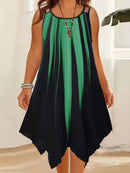 Plus Size Ombre Print Cami Dress, Vacation Style Asymmetrical Hem Sleeveless Crew Neck Dual Strap Dress For Spring & Summer, Women's Plus Size Clothing