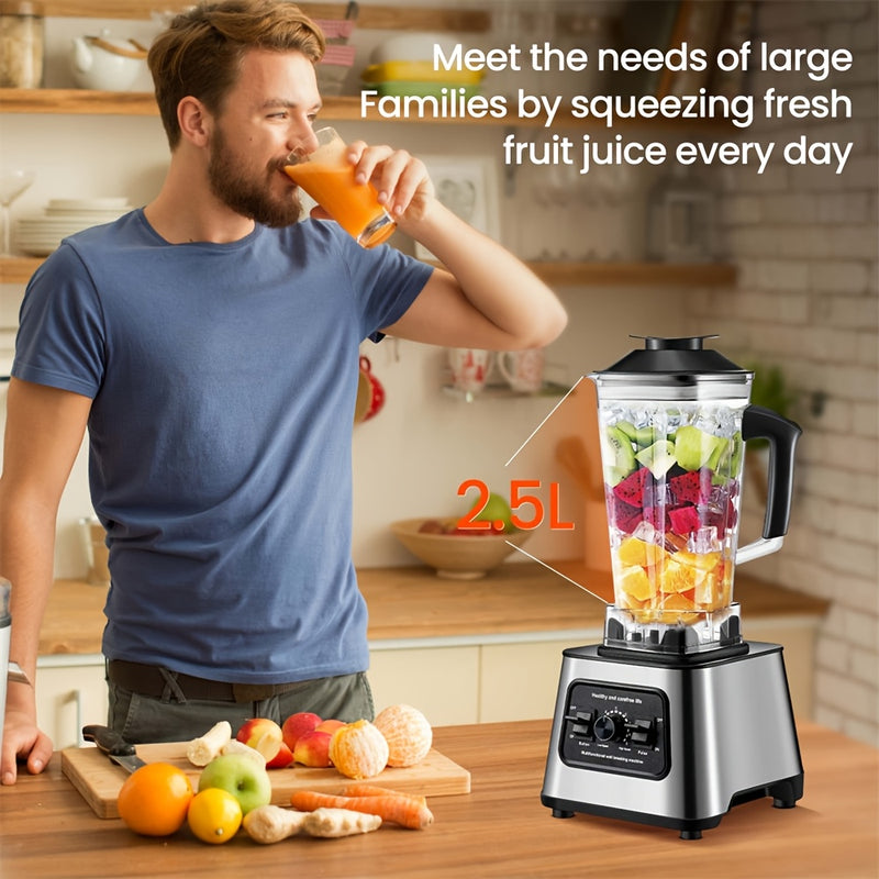 Powerful Blender with 6000W, Mixer, Juicer, Ice Crusher, Tabletop Mixer, 2.5L Container, Food Processor, Household Two-In-One Broken Wall Machine, Crushed Ice Processor.