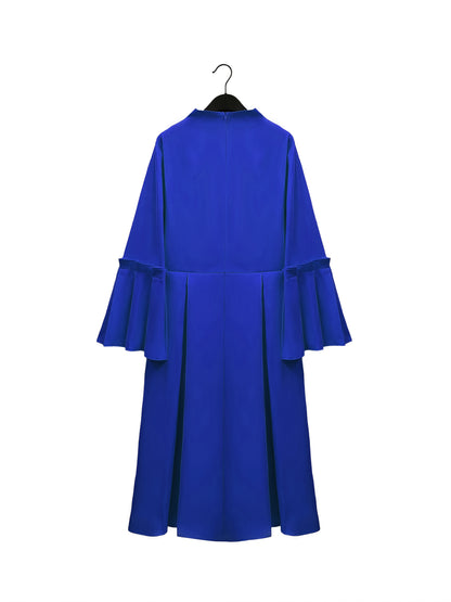 Plus Size Solid Color Dress, Elegant Flare Sleeve V Neck Dress For Spring & Fall, Women's Plus Size Clothing