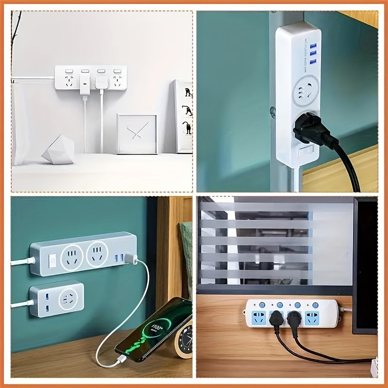 Organizador de enchufes autoadhesivo que ahorra espacio con gestión de cables: fácil de instalar, no daña el soporte de pared.