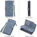 Slim Business Style Long PU Leather Wallet With Wrist Strap, Bi-fold Large Capacity Card Holder