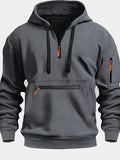 Sudadera de manga larga con capucha y media cremallera para hombre, estilo casual, con bolsillo con cremallera, ideal para invierno y otoño.