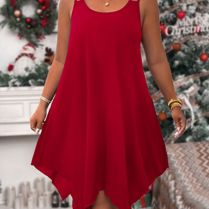 Plus Size Solid Irregular Hem Cami Dress, Casual Sleeveless Dress For Spring & Summer, Women's Plus Size Clothing
