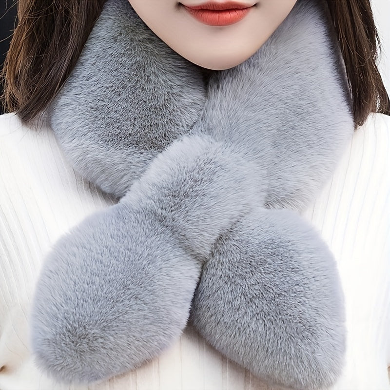 Cozy & Stylish Women's Winter Plush Cross Scarf - Thick, Soft Polyester for Warmth and Neck Protection