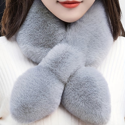 Cozy & Stylish Women's Winter Plush Cross Scarf - Thick, Soft Polyester for Warmth and Neck Protection
