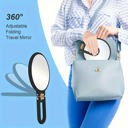Espejo de maquillaje de mano de doble cara con aumento de 1X/30X y mango ajustable 360°. Diseño portátil y plegable para un cuidado preciso. Ideal para viajes. No necesita pilas. Marco negro con detalles dorados. Mini espejo.