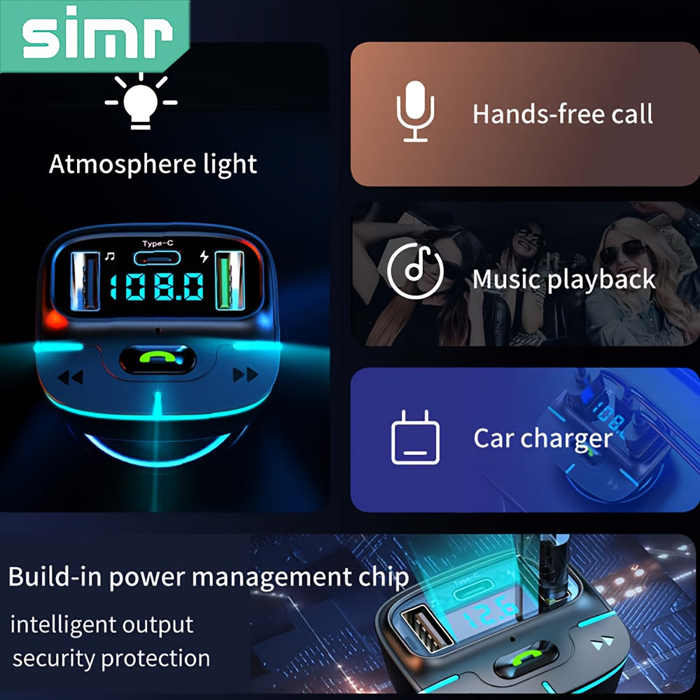 Reproductor MP3 inalámbrico para coche con sonido súper sin pérdidas, transmisor FM, doble USB, carga rápida, PD tipo C, llamadas manos libres con una sola tecla, receptor de audio para coche.