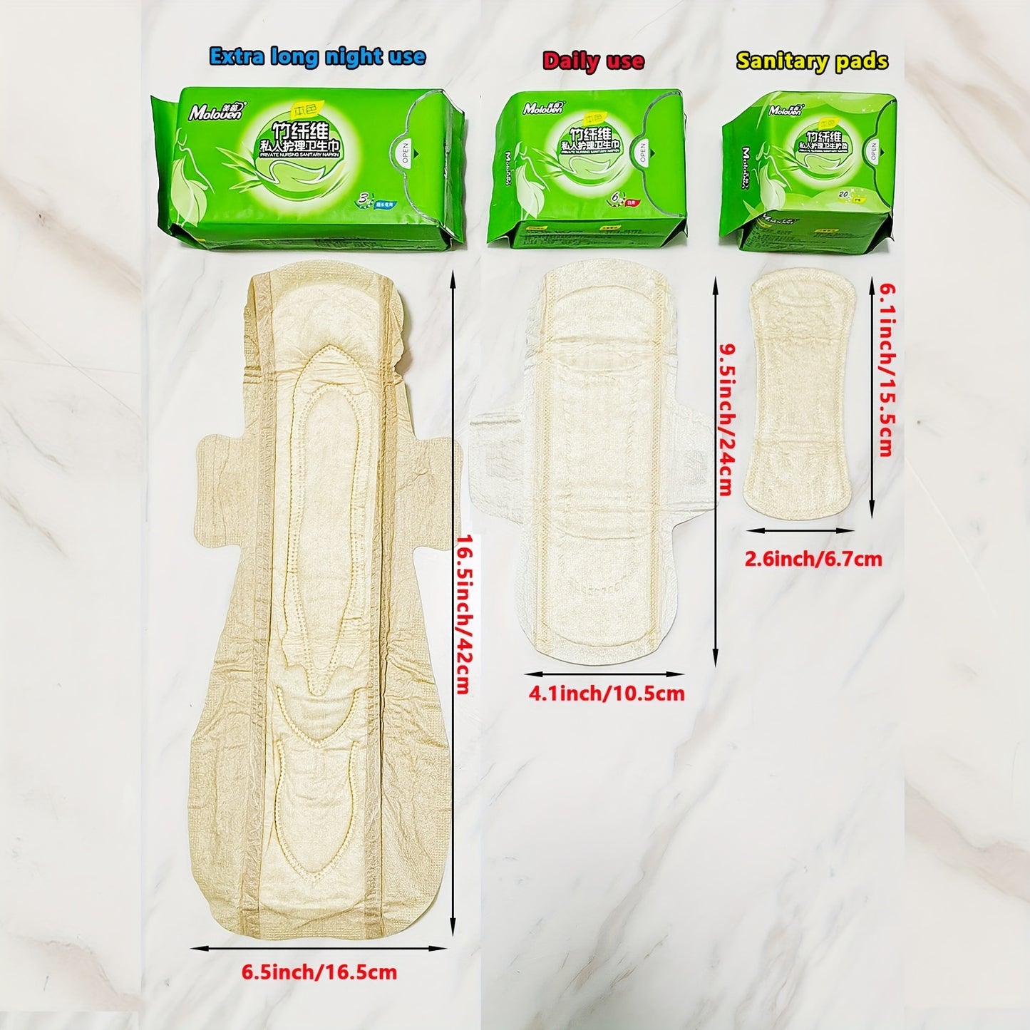 Moloven Bamboo Fiber Panty Liners for Women, Unscented Daily Use Feminine Pads with Wings, Ultra-Thin High Absorption Non-Woven Liners, Soft Comfort Menstrual Pads Multipack - 29/36 Count