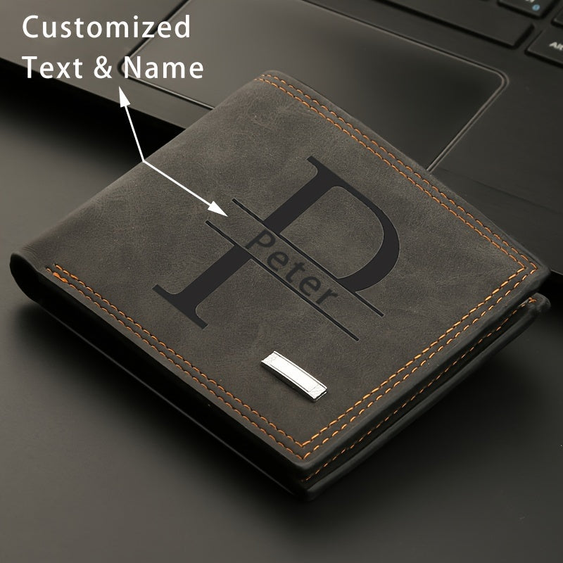 Customized Name Text Retro PU Leather Men's Wallet, Cool Gift