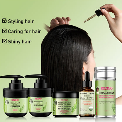 ROZINO Rosemary Mint & Nourishing Hair Mask Set - Moisturizing Care with Natural Extracts for Smooth, Silky Hair - Ideal for All Hair Types, Includes Hydrating Shampoo & Conditioner, ROZINO