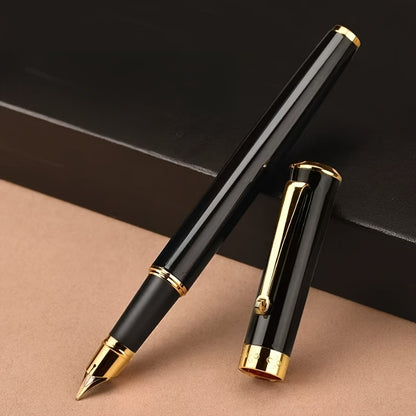 Pluma estilográfica de metal premium, punta fina de 0,5 mm, cierre a presión: ideal para firmas comerciales y personales, compatible con tintas de 3,4 mm.