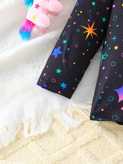Little Girl 2pcs Set with Unicorn Long Sleeve Top and Star-printed Pants Set for Autumn and Winter, Casual and Cute Style, Home Wear Set