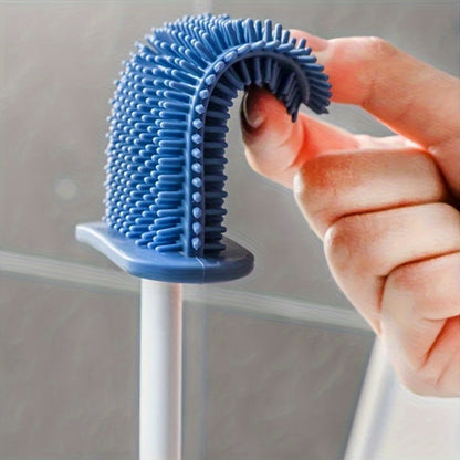 Wall-Mounted Toilet Brush Set, Silicone-Headed Bathroom Cleaning Kit, Space-Saving Long Handle Toilet Cleaner, Ergonomic Design, with 2 Brushes & Holder, for No Electricity Needed, Ideal for Living Room, Bathroom, Toilet, Kit