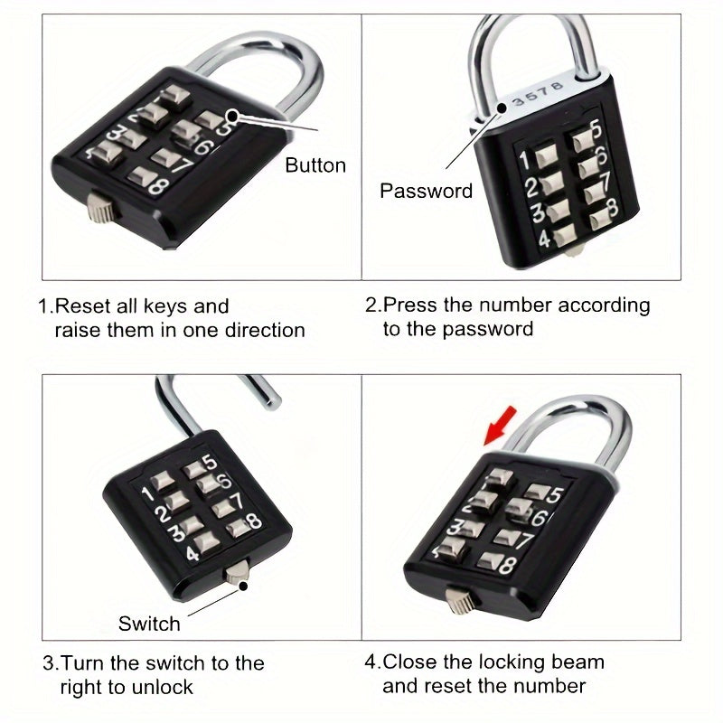 1pc Combination Password Rotary Padlock, Durable Alloy, Secure Number Code Lock For Suitcase, Luggage, Drawer, Bicycle, Travel, Cabinet Security
