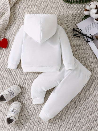 Two-piece Youngsters Boys Fashion Casual Spring and Autumn New Love Dad and Mom Letter Pattern Long Sleeve Hoodie and Pants Combination Set, Perfect for Outdoor