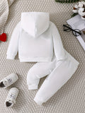 Conjunto de sudadera con capucha y pantalones de manga larga con estampado de letras "Love Dad and Mom" ​​de dos piezas para niños pequeños, ideal para exteriores.